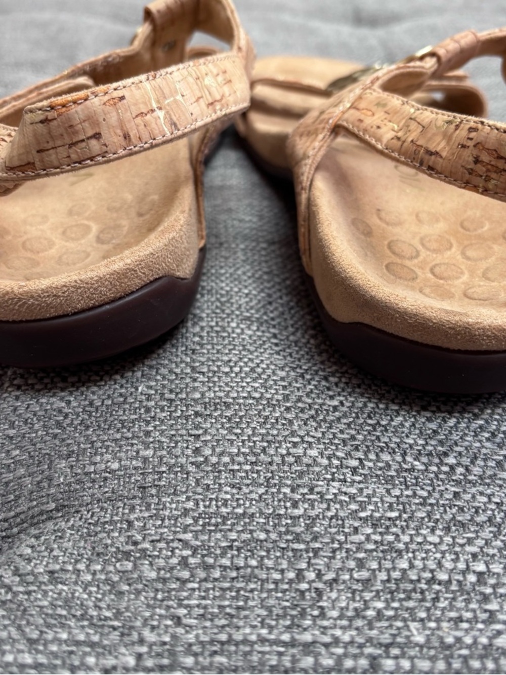 Vionic Tan Cork-Textured Slingback Sandals with Gold Disc Accents - Picture 6 of 10